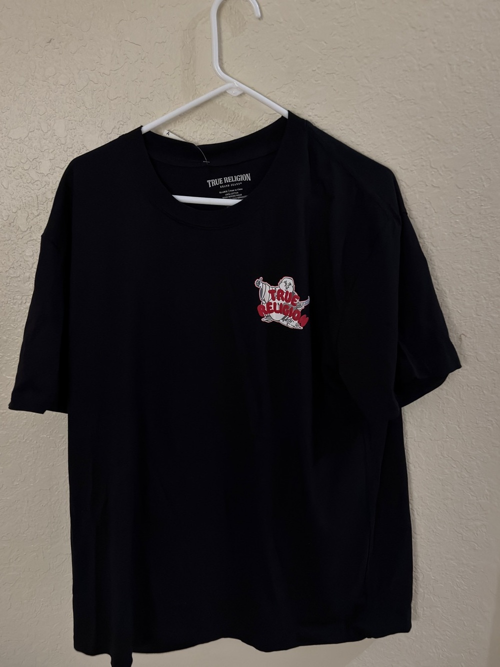 True Religion Black Short-Sleeve Tee with Red Logo